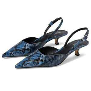 Michael Kors Luna Kitten Sling Pumps Blue Snake Size 7.5 MSRP $149
